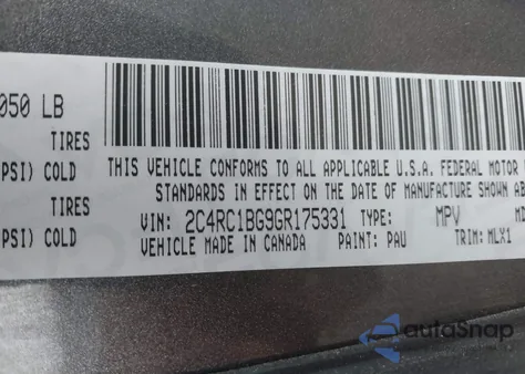 2016 Chrysler Town & Country Touring from USA, damaged, VIN 2C4RC1BG9GR175331